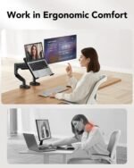 HUANUO 2 in 1 Function Laptop Mount with Tray, Fits 13-34″ Monitors & Up to 17″ Notebook, Ergonomic Laptop Arm with Full Motion Adjustment, Laptop Stand for Desk, VESA 75x75mm/100x100mm - Image 4