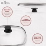 Cuisinel Cast Iron Square Grill Pan + Glass Lid + Pan Scraper + Handle Cover - 10.5" Pre-Seasoned Ridged Skillet - Grill, Stovetop, Fire, Indoor/Outdoor Use - for Grilling, Frying, Sauteing - Image 3