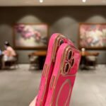 for iPhone 14 Pro Max Case Magnetic,for Women Girls Soft Cute Wave Frame Curly Shape Love Heart Luxury Plating Phone Case Compatible with MagSafe Shockproof Back Cover 6.7"-Hot Pink - Image 4