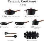CAROTE ceramic cookware set,nonstick pots and pans，14PCS Non Toxic Healthy Non Stick Kitchen Cooking Pots and Frying Pans Set, PFAS PTFE Free - Image 3
