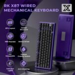 RK ROYAL KLUDGE X87 Mechanical Keyboard 75% Wired Keyboard Gaming with 86 Keys, Gasket Mount, Ice-Blue Backlight, Purple Shell Design, Software Support, Hot-Swappable Creamy Switch Black - Image 3
