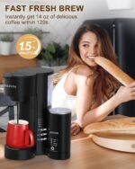 3IN1 Single Serve Coffee Maker with Milk Frother, Small Coffee Machine for K Cup & Ground, 6-14oz Brew Size, 28oz Water Tank, Adjustable Drip Tray - Image 3
