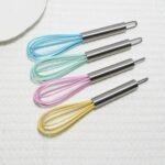 Mini Whisks 6 inch 4Pcs silica gel stainless steel Whisk, Hand Egg Mixer for Flour Cake Egg, Kitchen Cooking Baking Use Whisk （purple，yellow，cyan，blue） - Image 3