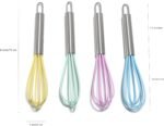 Mini Whisks 6 inch 4Pcs silica gel stainless steel Whisk, Hand Egg Mixer for Flour Cake Egg, Kitchen Cooking Baking Use Whisk （purple，yellow，cyan，blue） - Image 5