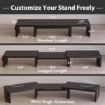 BONTEC Dual Monitor Stand Riser with Smartphone Holder, Adjustable Length & Swivel Angle, Ergonomic Wooden Desktop Organizer for PC Monitor, Laptop, Printer, Large Storage, Black - Image 4
