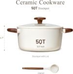 CAROTE 5QT Nonstick Stock Pot with Lid, 5 Quart Casserole with Ladle, Even Heating Stockpot, Fits All Stoves, Non Stick Big Cooking Pots PFOA Free, White - Image 3