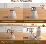 Electric Espresso Machine with Milk Frother 2 in 1 Efficient Moka Pot Coffee Maker with Milkfroth Aluminum One-Touch Operation for Effortless Cappuccinos Lattes Macchiatos White - Image 5