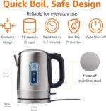 Amazon Basics Electric Stainless Steel Kettle for Tea and Coffee, BPA-Free, Fast Boiling, Auto Shut-Off, 1 Liter, 1500W, Black and Silver - Image 3