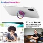 Rainbow Cell Phone Ring Stand Holder,Purple Multicolor Ring Grip Kickstand,360 Rotation Metal Finger Ring for Almost All Phones,Pad - Image 5