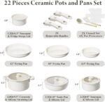 22-Piece Pots and Pans Set Non Stick with Removable Handles, Ceramic Cookware Set, Large-Capacity & Non Toxic, Induction & RV Compatible, Dishwasher Safe, PFAS/PTFE/PFOA Free, White - Image 3