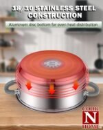 Cook N Home Kitchen Cookware Set, 12-Piece Basics Stainless Steel Pots and Pans Set with Gray Silicone Handle, Silver - Image 5