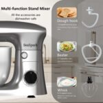Stand Mixer, 3 in 1 Stand Mixer, 5.5Qt Electric Mixer, Mixer with Stainless Dough Hook, Wire Whip & Beater, Food Mixer for Baking, Cake and Most Home Cooks, Silver - Image 4