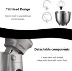 Stand Mixer, 3 in 1 Stand Mixer, 5.5Qt Electric Mixer, Mixer with Stainless Dough Hook, Wire Whip & Beater, Food Mixer for Baking, Cake and Most Home Cooks, Silver - Image 5