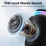 Bluetooth Speaker Wireless,IP67 Waterproof & Dustproof Portable Speaker with Lights,15W Loud Stereo Sound, 2500mAh Battery All Day Playtime, TWS Pairing, BT5.3, Home/Party/Outdoor/Beach (Black) - Image 3