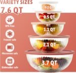 Glass Mixing Bowls with Lids Sets, 5 Packs Glass Bowls with Lids for Kitchen Baking, Meal Prepping and Salad, Bpa Free and Dishwasher Safe Serving Bowls, 0.2/0.5/1.1/2.1/3.7Qt - Image 3