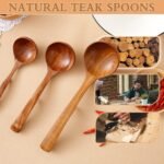 Wooden Ladle for Soup, 3Size Natural Teak Wooden Spoons for Cooking, Non-Stick Wood Spoon, Wood Cooking Spoons, Wooden Soup Spoons, Kitchen Utensils Spoons Sets - Image 4