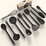 Silicone Cooking Utensils Set - 600°F Heat Resistant, Nonstick Kitchen Utensil Set with Spatulas, Spoons, Whisk, Tongs, BPA Free, Dishwasher Safe, Black - Image 3