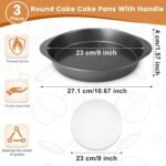 BEWOS 9 Inch Cake Pan Set - 100 Pcs Parchment Paper With 3 Pcs Carbon Steel Round Cake Pans, Nonstick Baking Pans Set With Handle, Dishwasher Safe - Image 3