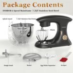 DOBBOR Stand Mixer,7.2-QT 6-Speed Tilt-Head Electric Stand Mixer,Kitchen Electric Mixer with Dough Hook, Wire Whip & Beater,Food Mixer for Baking, Cake and Most Home Cooks (Silver Gray) - Image 3