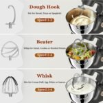 DOBBOR Stand Mixer,7.2-QT 6-Speed Tilt-Head Electric Stand Mixer,Kitchen Electric Mixer with Dough Hook, Wire Whip & Beater,Food Mixer for Baking, Cake and Most Home Cooks (Silver Gray) - Image 4