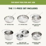 GreenPan Stainless Steel Cookware Set, 11 Piece, Induction Cookware, Dishwasher Safe, Oven Safe to 600F, Large 8QT Stock Pot, Sauce, Saute, Frying Pans, Pots & Pans Kitchen Essentials, Silver - Image 4
