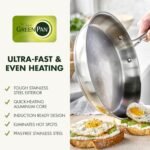 GreenPan Stainless Steel Cookware Set, 11 Piece, Induction Cookware, Dishwasher Safe, Oven Safe to 600F, Large 8QT Stock Pot, Sauce, Saute, Frying Pans, Pots & Pans Kitchen Essentials, Silver - Image 5