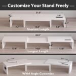 BONTEC Dual Monitor Stand Riser with Smartphone Holder, Adjustable Length & Swivel Angle, Ergonomic Wooden Desktop Organizer for PC Monitor, Laptop, Printer, Large Storage, White - Image 4