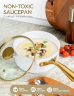 MICHELANGELO Sauce Pan with Lid, Nonstick Ceramic Saucepan Set-1Qt & 2Qt & 3Qt, Small Pots with Ergonomic Handle, Sauce Pans Sets Oven Safe, White - Image 3