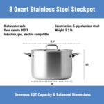 Misen 5-Ply Stainless Steel Stockpot – Large Cooking Pot for Boiling, Simmering & Stewing - Consistent, Even Heating - Durable, Dishwasher Safe – Oven-Safe to 800F, Induction Ready - 8 QT - Image 5
