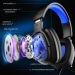 Gaming Headset for PC/PS4/PS5/Xbox One/Switch, Stereo Surround Sound Gaming Headphones with Noise Canceling Flexible Mic, Computer Headset with 3.5mm Jack & RGB Light(Blue) - Image 3