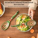 Gudamaye Pakkawood Wooden Salad Server Set,10.5 inch Salad Tongs for Serving including Salad Mixing Dinner Fork and Spoon,Long Handle Salad Server Set - Image 5