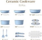 CAROTE 15Pcs Ceramic Cookware Set, Pots and Pans Set Non Stick, Kitchen Cooking Set with Detachable Handle, Non Toxic Induction Cookware, Dishwasher/Oven Safe - Image 3
