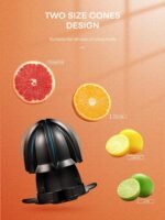 FOHERE Orange Juicer Squeezer Electric Citrus Juicer with Two Interchangeable Cones Suitable for orange, lemon and Grapefruit, Brushed Stainless Steel - Image 3