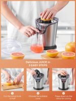 FOHERE Orange Juicer Squeezer Electric Citrus Juicer with Two Interchangeable Cones Suitable for orange, lemon and Grapefruit, Brushed Stainless Steel - Image 5