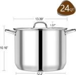P&P CHEF 24 QT Stock Pot with Lid, Stainless Steel Large Cooking Pot, Soup Canning Stockpot for Stewing Simmering, Tri-ply Bottom for All Stoves, Heavy-Duty &Dishwasher Safe & Food-Grade - Image 3