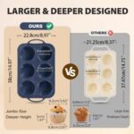 Jumbo Silicone Muffin Pan with Metal Frame, Non Stick Silicone Cupcake Pan with Handles 6 Cup, BPA Free Silicon Muffin Tin Tray Extra Large for baking, egg bites, Cupcake Mold Grey - Image 3