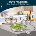 Tri-Ply Stainless Steel Frying Pans Set with Lid, EWFEN 8”/10”/12” Cooking pans, PFOA&PTFE Free Skillet, Induction Cooking Pan, Dishwasher and Oven Safe, Fast & Even Heat, Suitable for All Stove - Image 3