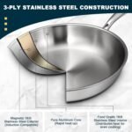 Tri-Ply Stainless Steel Frying Pans Set with Lid, EWFEN 8”/10”/12” Cooking pans, PFOA&PTFE Free Skillet, Induction Cooking Pan, Dishwasher and Oven Safe, Fast & Even Heat, Suitable for All Stove - Image 4