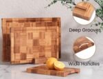 Bamboo Cutting Boards for Kitchen,Chopping Boards Set with Juice Groove,End Grain Bamboo Butcher Block,Serving Board with Holder(3 Pcs) - Image 4