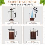 1.6L French Press Coffee Maker, 54oz Large Capacity French Press Stainless Steel Brewer with Double Filter Mesh for Kitchen Travel Camping, Hot & Cold Brew Coffee Maker Gifts (White) - Image 5
