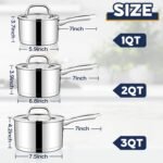 LIANYU Stainless Steel Saucepan with Visible Lid, 1QT & 2QT & 3QT Sauce Pan Sets, Multi-Purpose Small Induction Cooking Pots for Home Kitchen, Healthy & Non-Toxic, Oven & Dishwasher Safe - Image 3