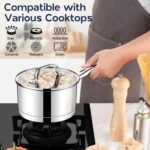 LIANYU Stainless Steel Saucepan with Visible Lid, 1QT & 2QT & 3QT Sauce Pan Sets, Multi-Purpose Small Induction Cooking Pots for Home Kitchen, Healthy & Non-Toxic, Oven & Dishwasher Safe - Image 5