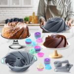 Tongjude 72 Pieces Silicone Bakeware Set, Nonstick Baking Pans Set, Easy Release Oven Silicone Pan for Kitchen with Cake Pans, Loaf Pans, Baking Cups, Measuring Cups and Spoons Set, Grey - Image 3