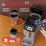PioneerWorks Full Automatic Espresso Machine with Built-In Grinder & Milk Frother - FTF Touchscreen Coffee Maker for Latte/Cappuccino, 20 Bar Pressur & 1.5L Water Tank, 1350W, Gold - Image 5