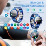 Men's Smart Watch Round HD 1.53" Gold Blue Smart Watches for Men, Multiple Sports Modes, Bluetooth Voice Call. Available for iOS and Android (Blue Steel) - Image 3