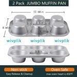 Nonstick jumbo Muffin Pans 6 Cups，2 Pack Extra Large Cupcake Tins for Baking，Premmium Non-stick Coating for Non-Toxic,Heavy Duty Carbon Steel, 3.5 dia,Deep Muffin Tray - Image 3