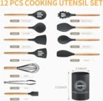 Silicone Cooking Utensil Set,12 PCS Cooking Kitchen Utensils Set, Nonstick Kitchen Utensils 446°F Heat-Resistant Cookware Kitchen Tools of Spoon,Brush,Whisk,Spatula,Turner Tongs (Gray) - Image 3