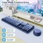 Wireless Keyboard and Mouse Combo, Retro Typewriter Keyboard with Round Keycaps, Full-Size Ergonomic, Blue, Ideal for Windows PC, Home, Office, and College, Wireless Keyboard Mouse Combo - Image 3