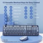Wireless Keyboard and Mouse Combo, Retro Typewriter Keyboard with Round Keycaps, Full-Size Ergonomic, Blue, Ideal for Windows PC, Home, Office, and College, Wireless Keyboard Mouse Combo - Image 4