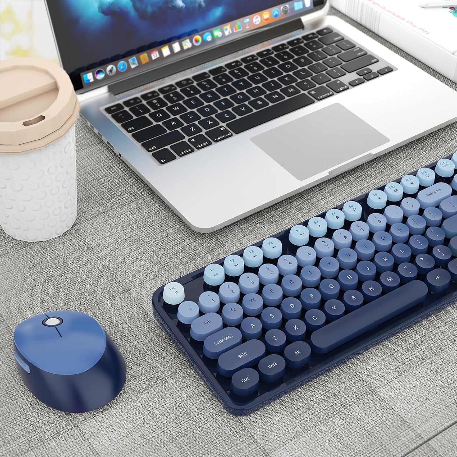 Wireless Keyboard and Mouse Combo, Retro Typewriter Keyboard with Round Keycaps, Full-Size Ergonomic, Blue, Ideal for Windows PC, Home, Office, and College, Wireless Keyboard Mouse Combo - Image 9